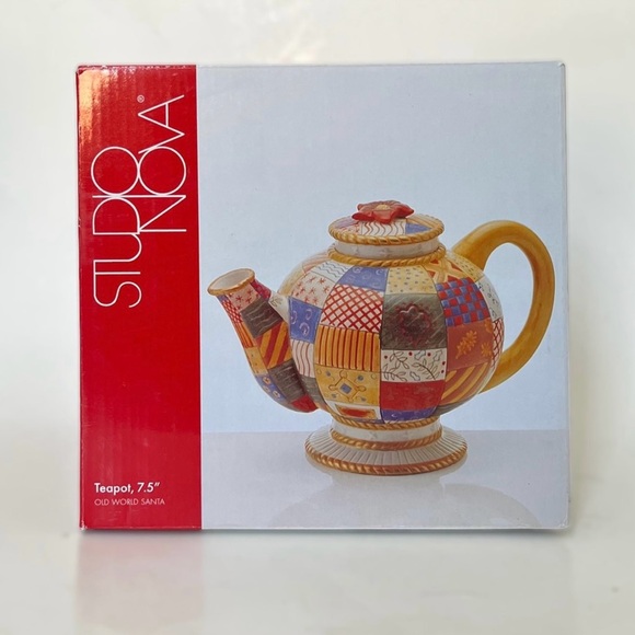 Studio Nova Old World Santa Christmas Patchwork Porcelain Teapot Kettle - Picture 10 of 10